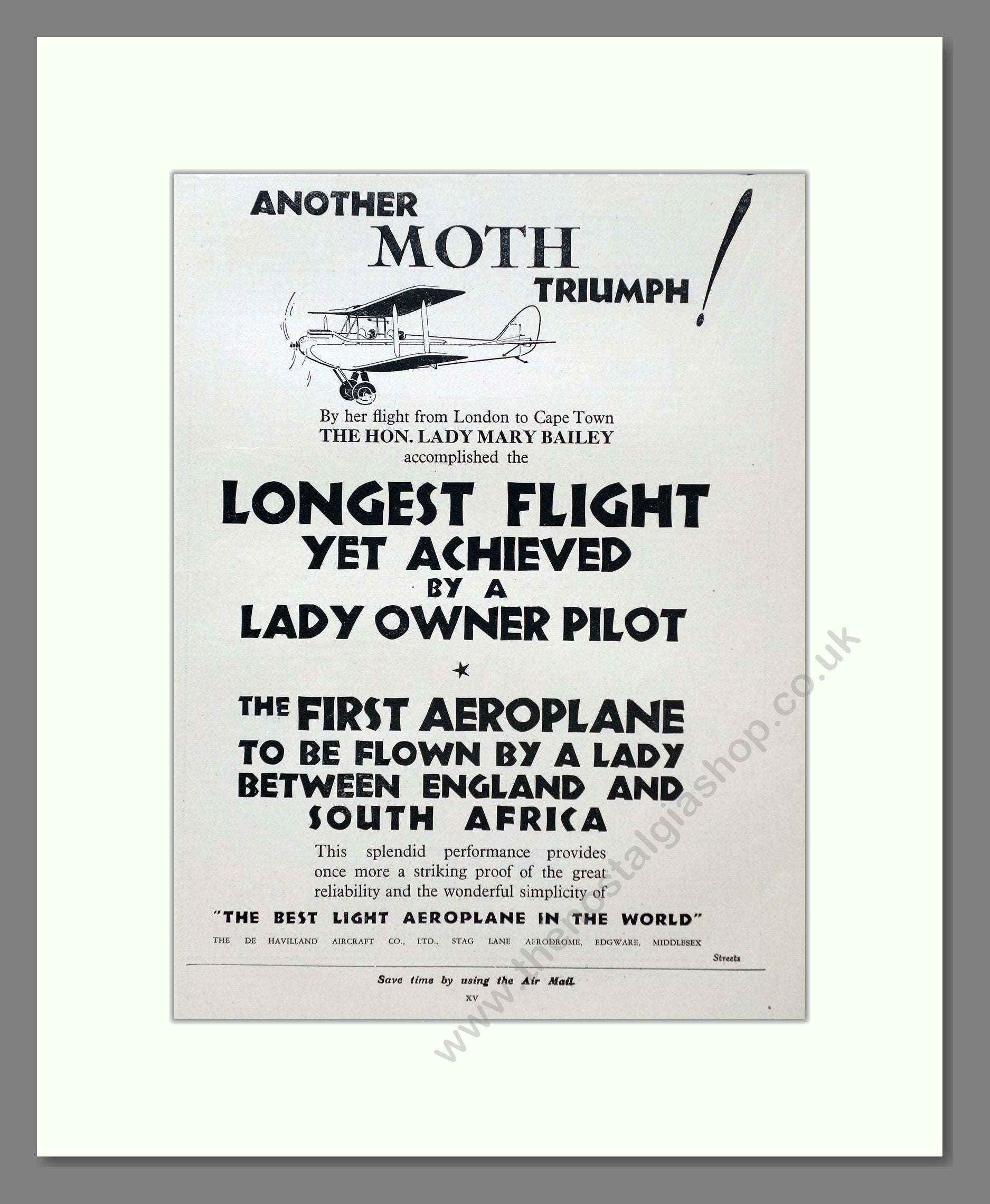 De Havilland - Moth. Vintage Advert 1928 (ref AD63021)
