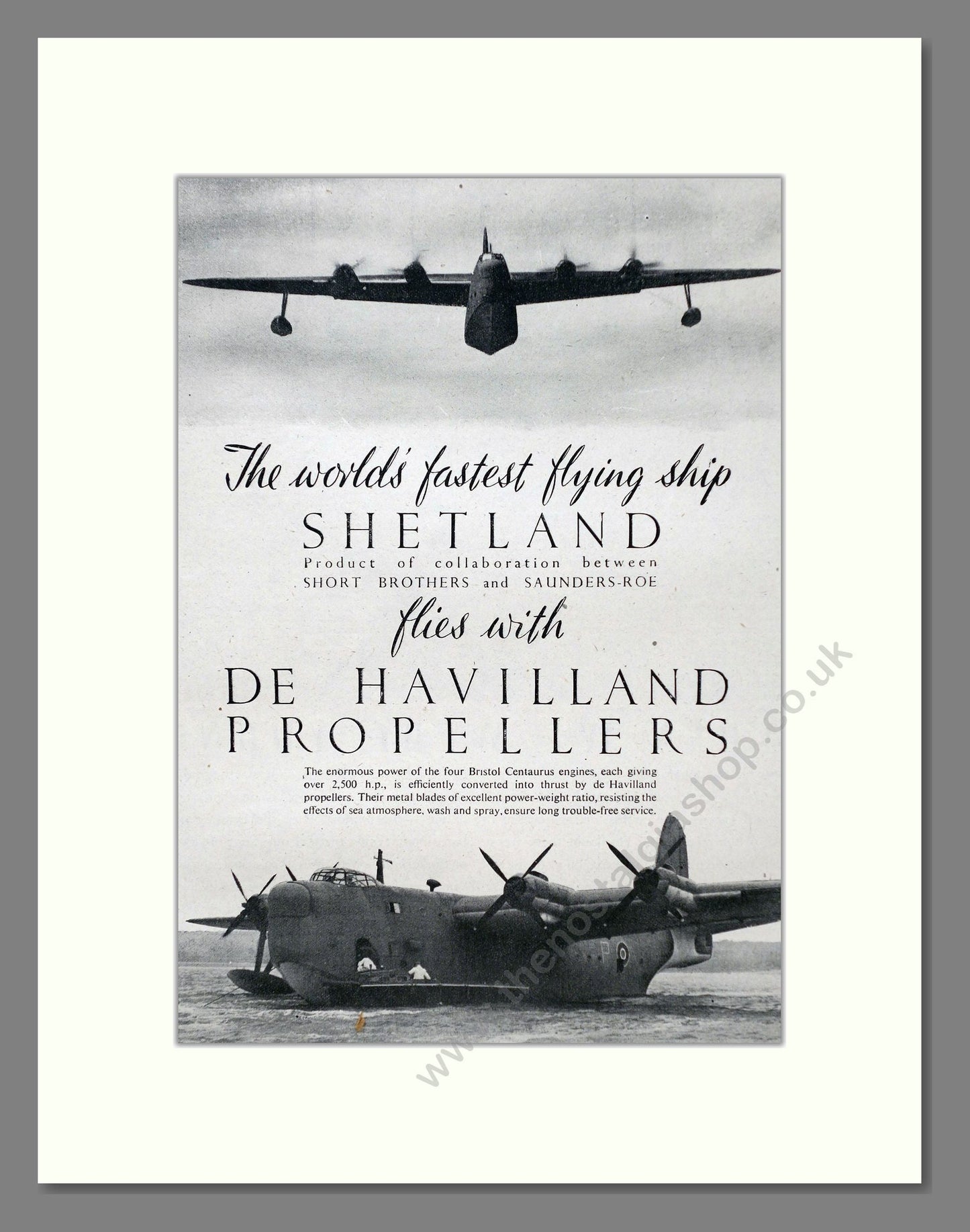 De Havilland - Propellers Shetland. Vintage Advert 1945 (ref AD63025)