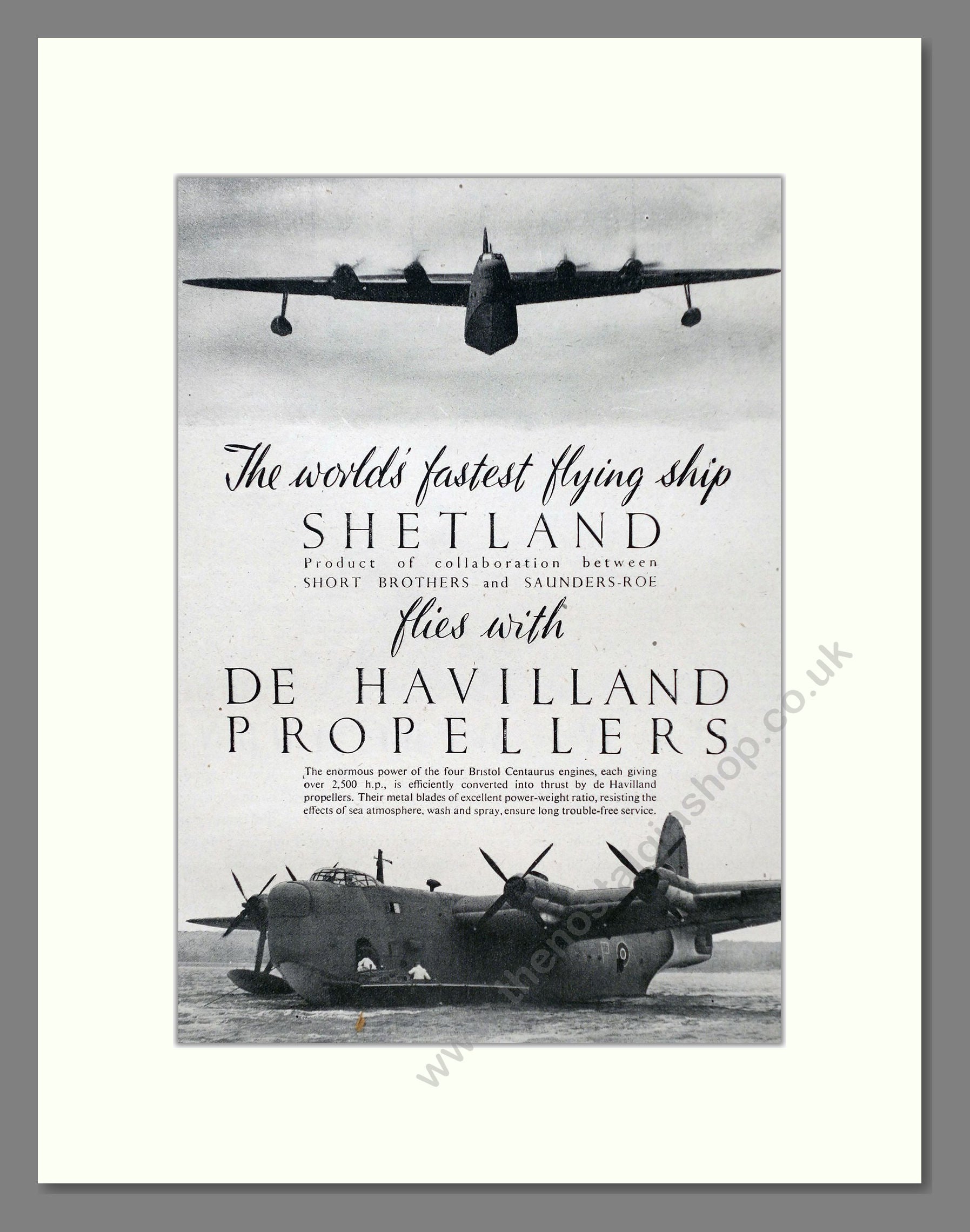De Havilland - Propellers Shetland. Vintage Advert 1945 (ref AD63025)
