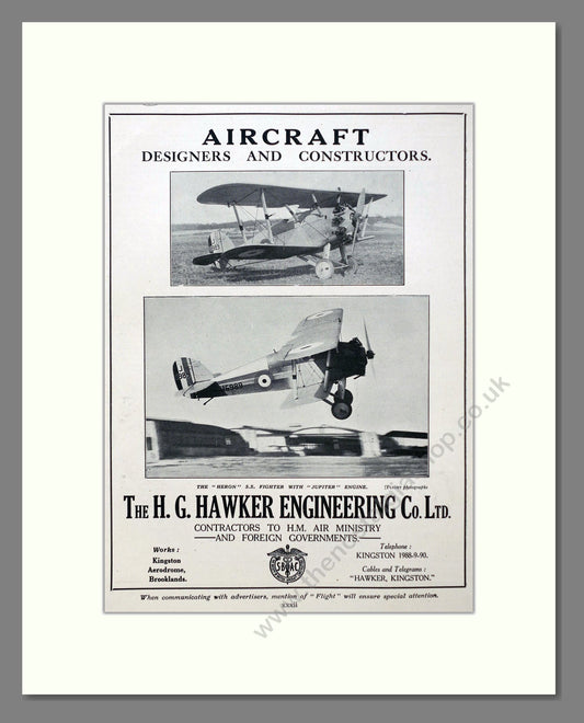 Hawker - Aircraft Designers. Vintage Advert 1926 (ref AD63027)
