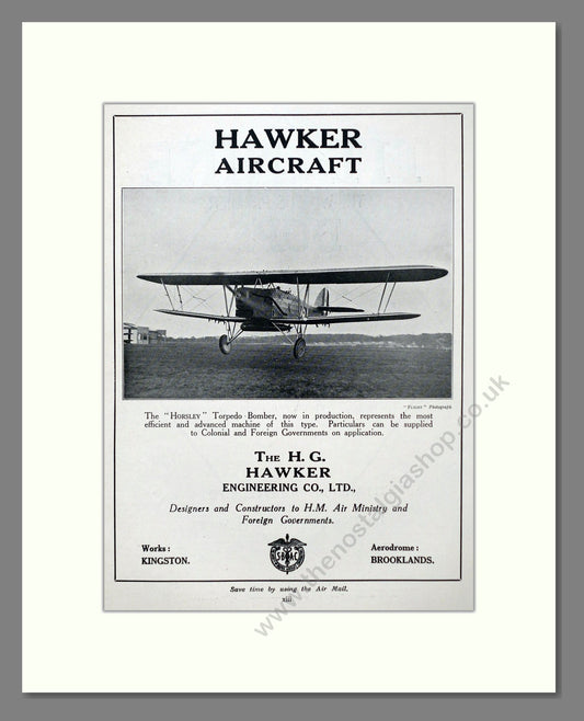 Hawker - Aircraft Designers. Vintage Advert 1927 (ref AD63028)