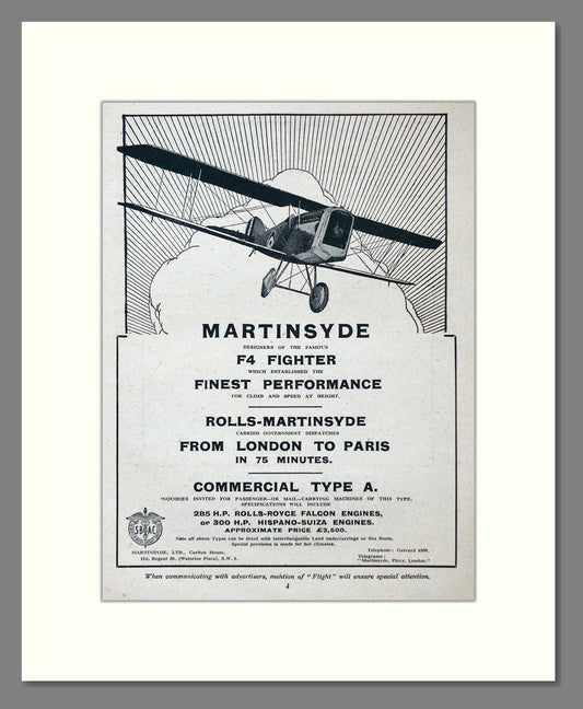 Martinsyde - F4 Fighter. Vintage Advert 1920 (ref AD63036)