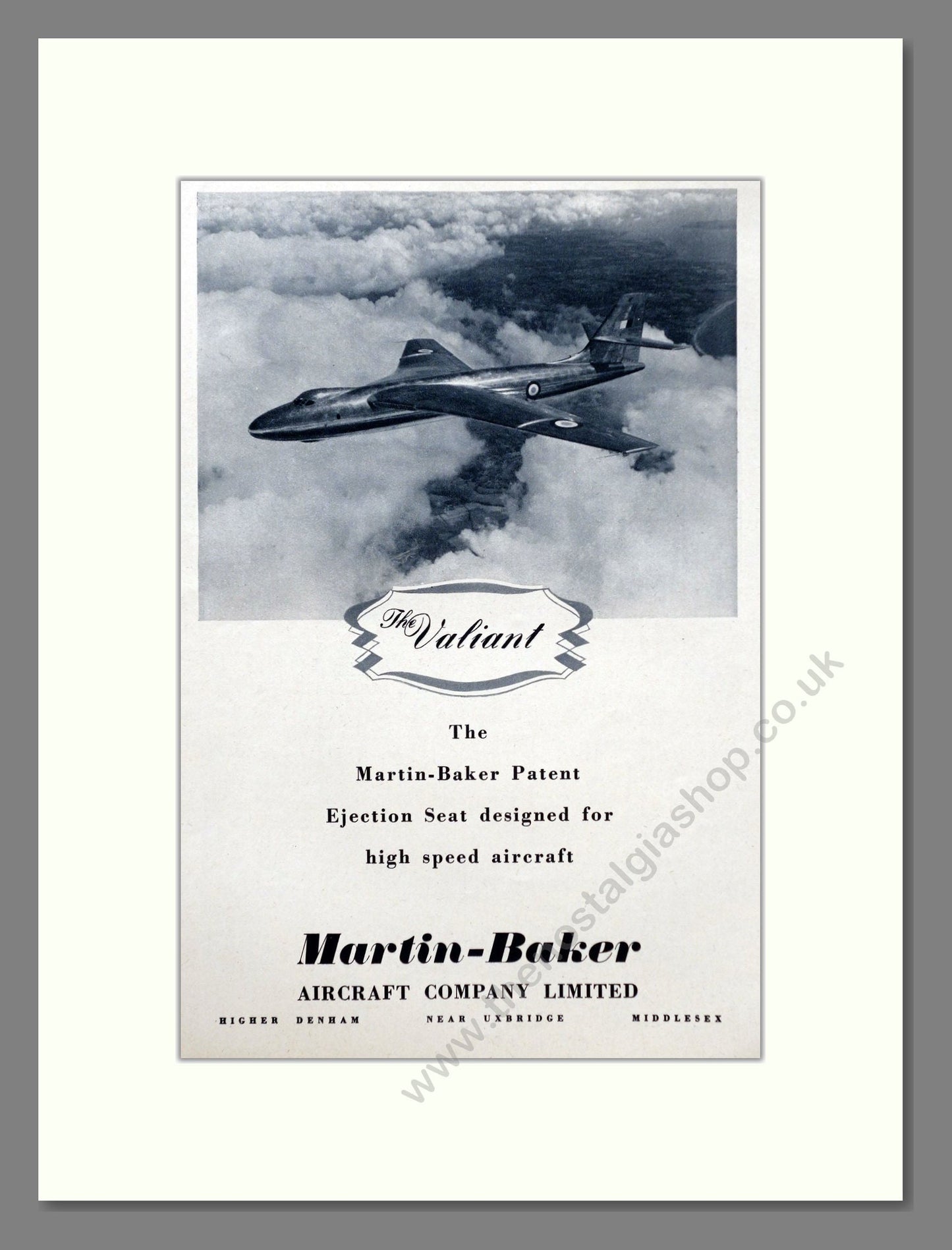 Martin-Baker - Valiant / Ejector Seat. Vintage Advert 1952 (ref AD63061)