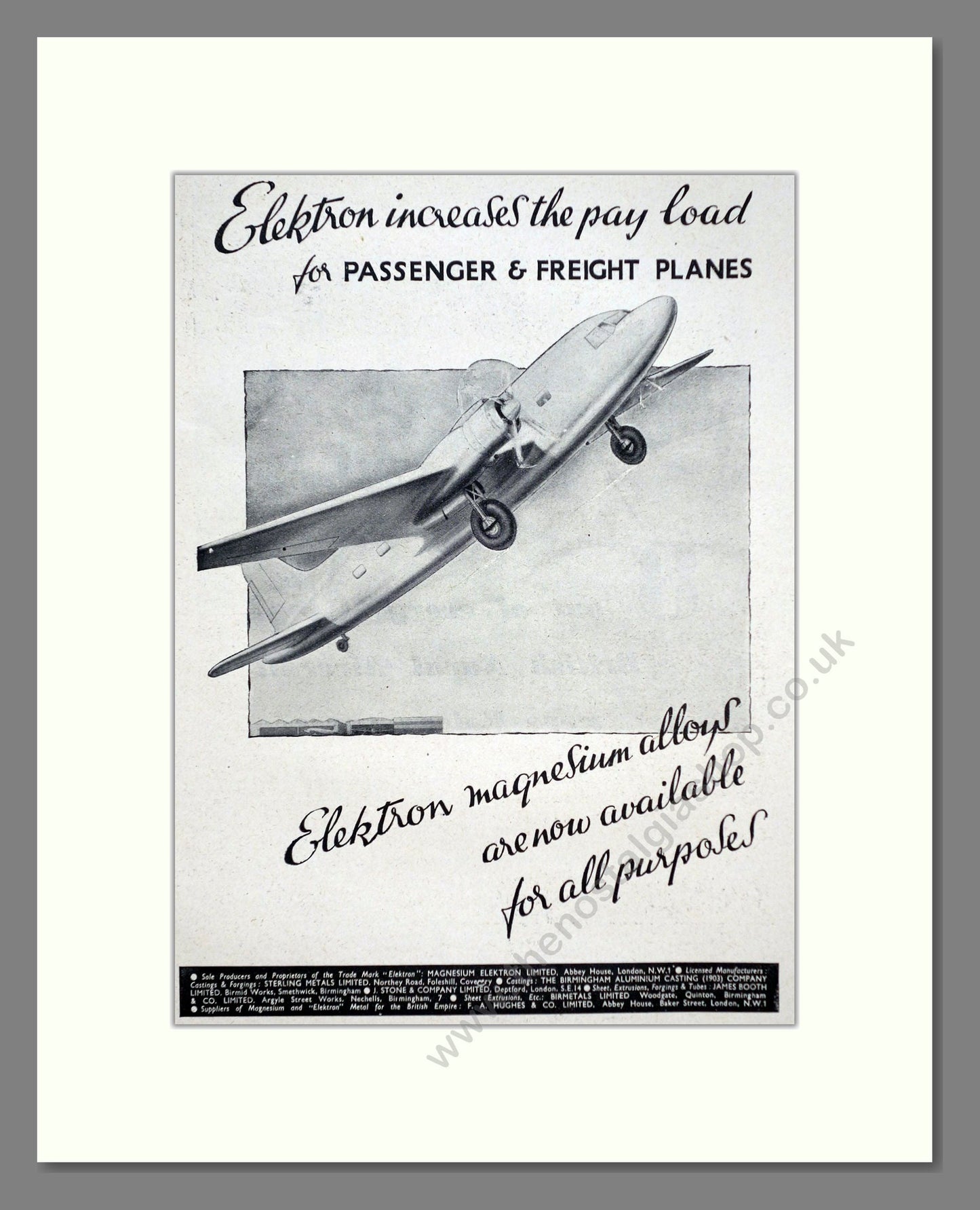 Elektron - Magnesium Alloys. Vintage Advert 1946 (ref AD63099)