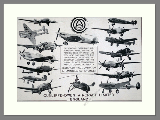 Cunliffe-Owen - Various Aircraft. Vintage Advert 1945 (ref AD63106)