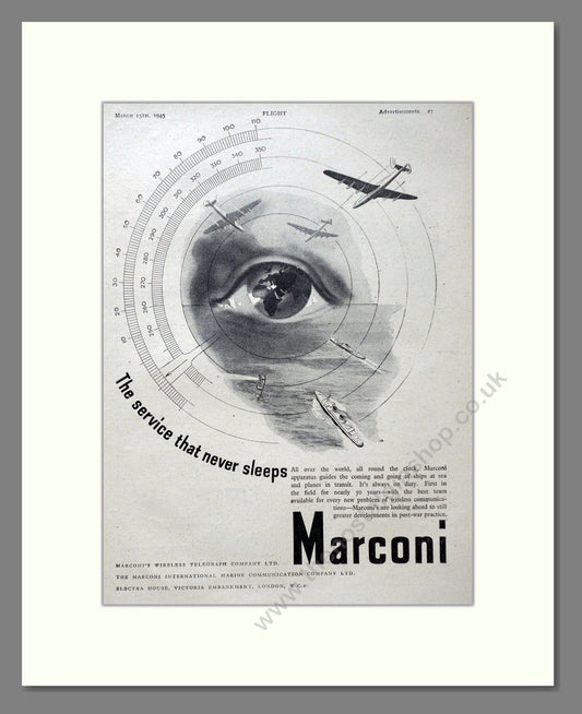 Marconi - Service That Never Sleeps. Vintage Advert 1945 (ref AD63124)