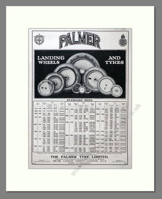 Palmer - Landing Wheels And Tyres. Vintage Advert 1926 (ref AD63125)