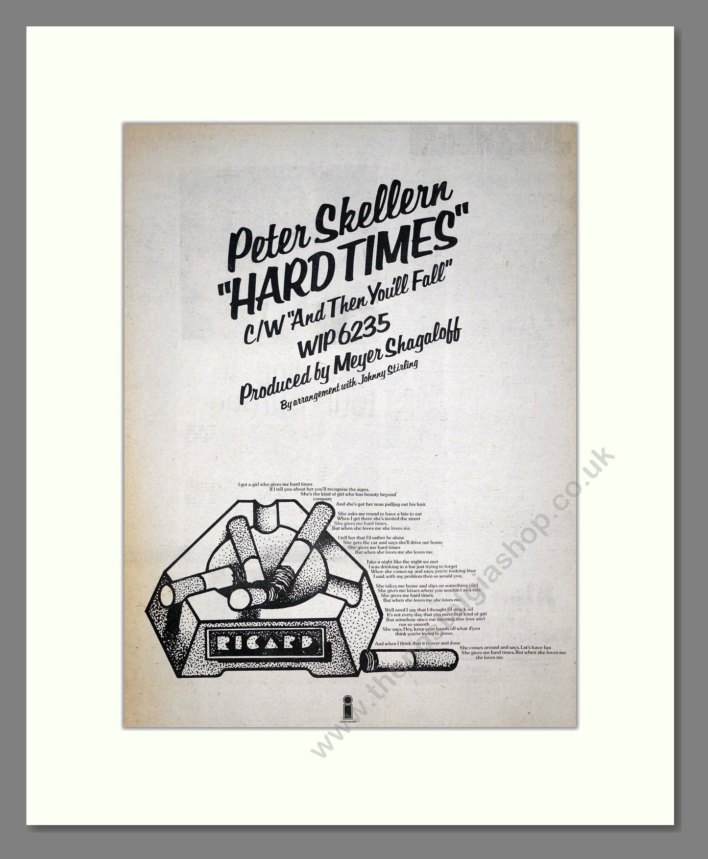 Peter Skellern - Hard Times. Vintage Advert 1975 (ref AD19002)