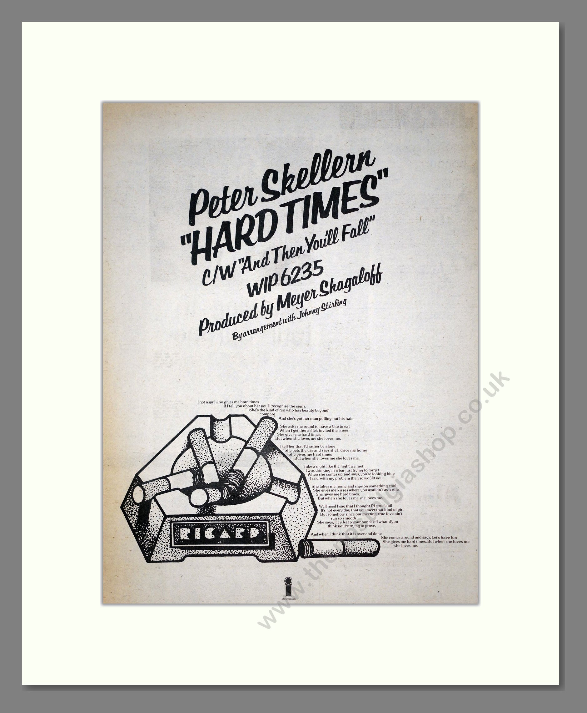Peter Skellern - Hard Times. Vintage Advert 1975 (ref AD19002)