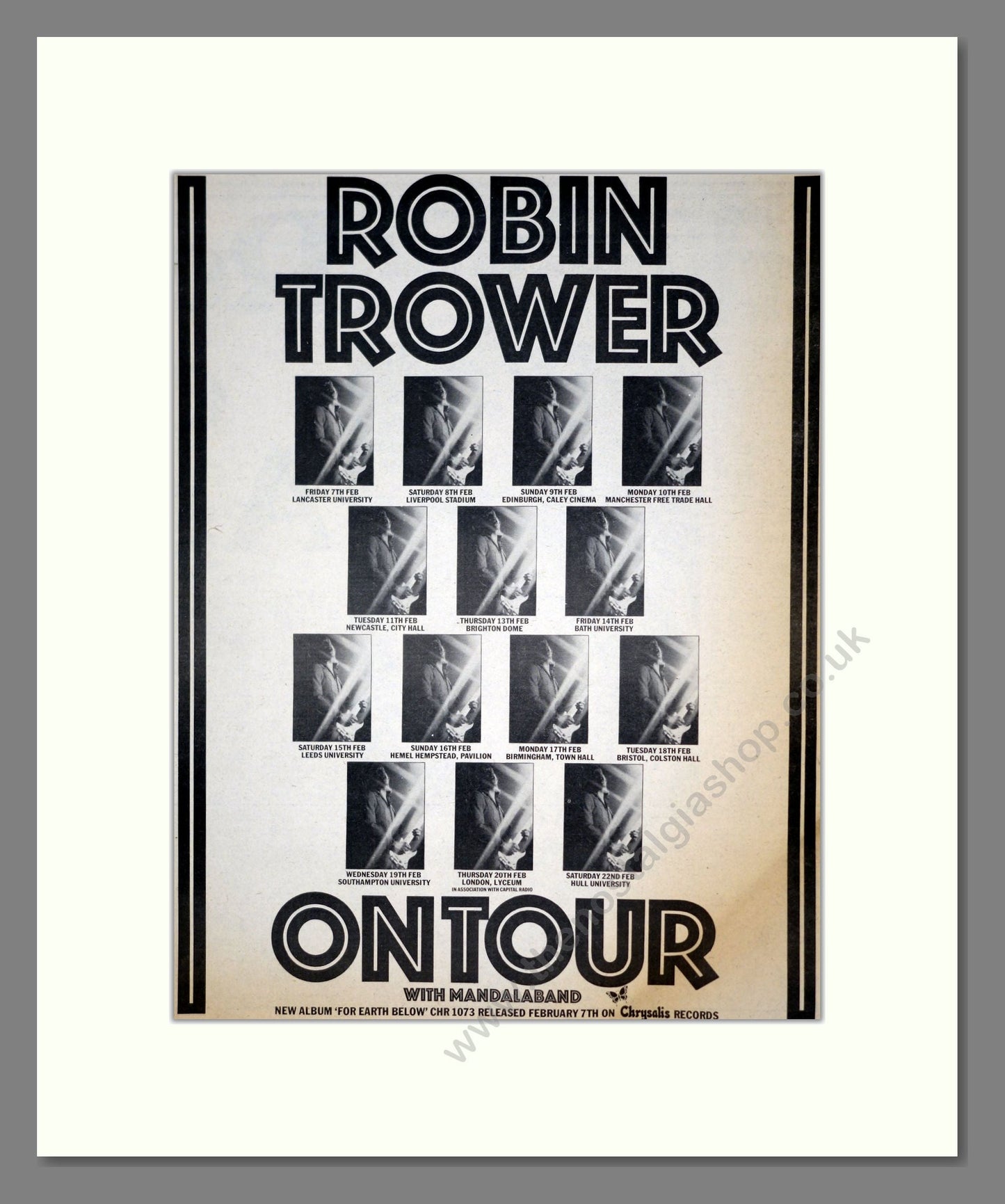 Robin Trower - UK Tour. Vintage Advert 1975 (ref AD19015)