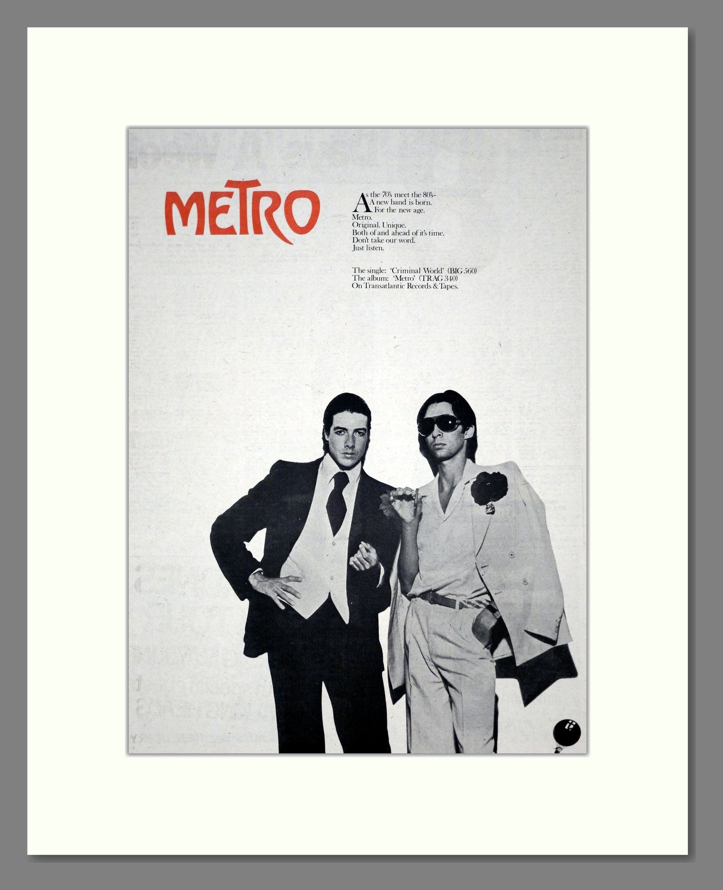 Metro - Criminal World. Vintage Advert 1977 (ref AD19110)