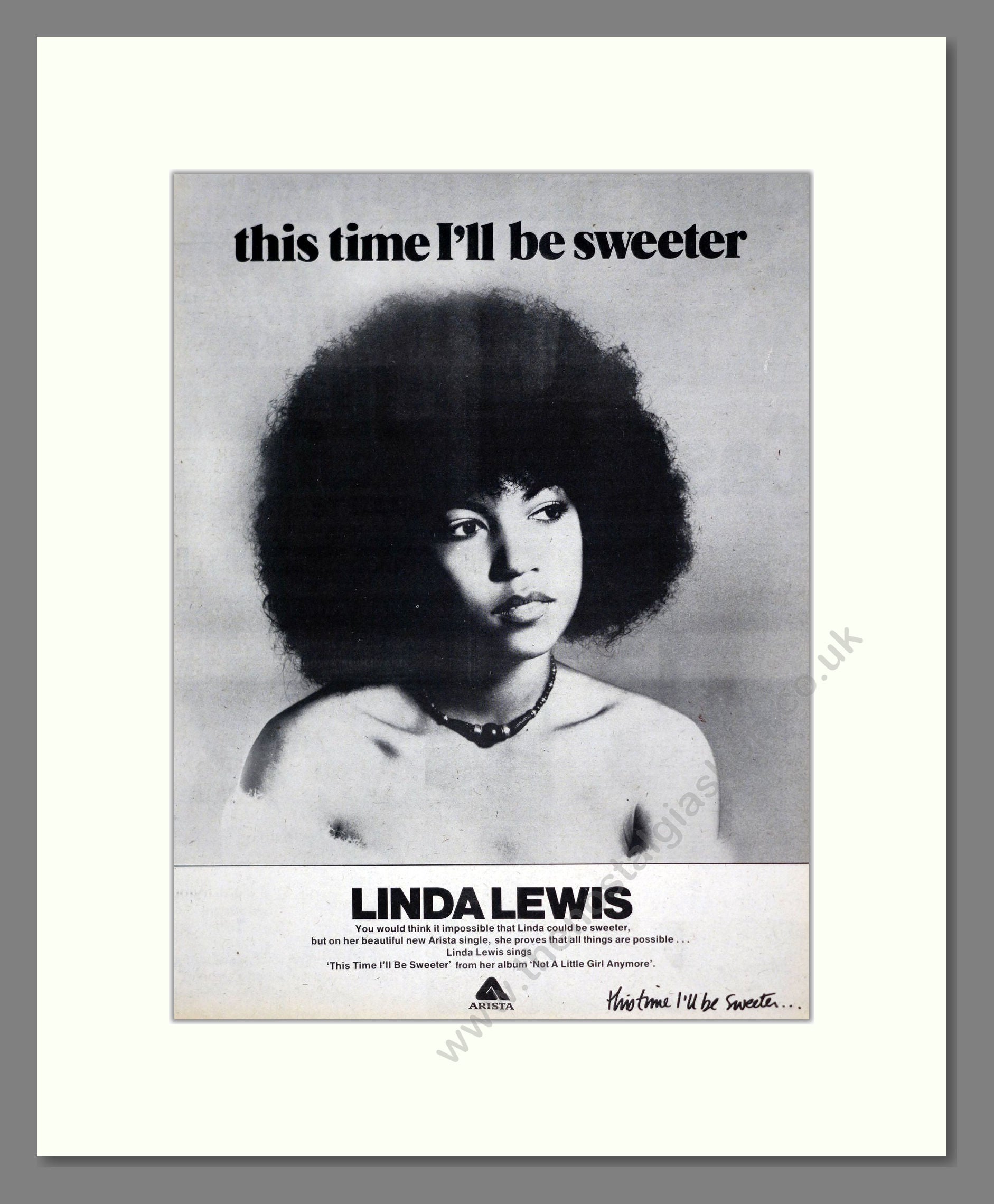 Linda Lewis - This Time I'll Be Sweeter. Vintage Advert 1976 (ref AD19164)