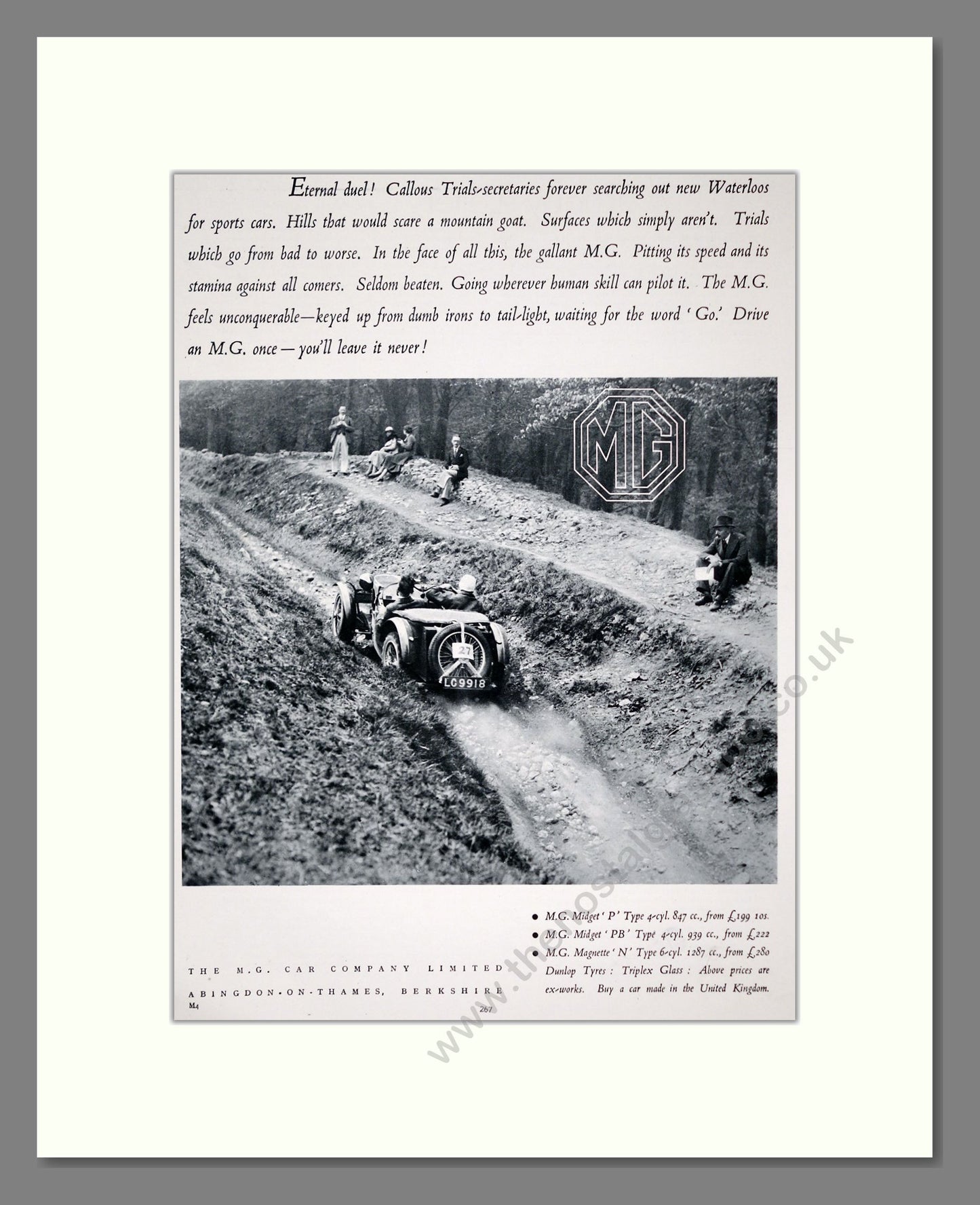 MG Rally Trials. Original Advert 1936 (ref AD302311)