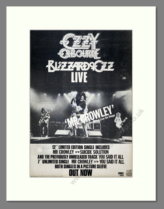 Ozzy Osbourne - Blizzard Of Ozz Live. Vintage Advert 1980 (ref AD19229)