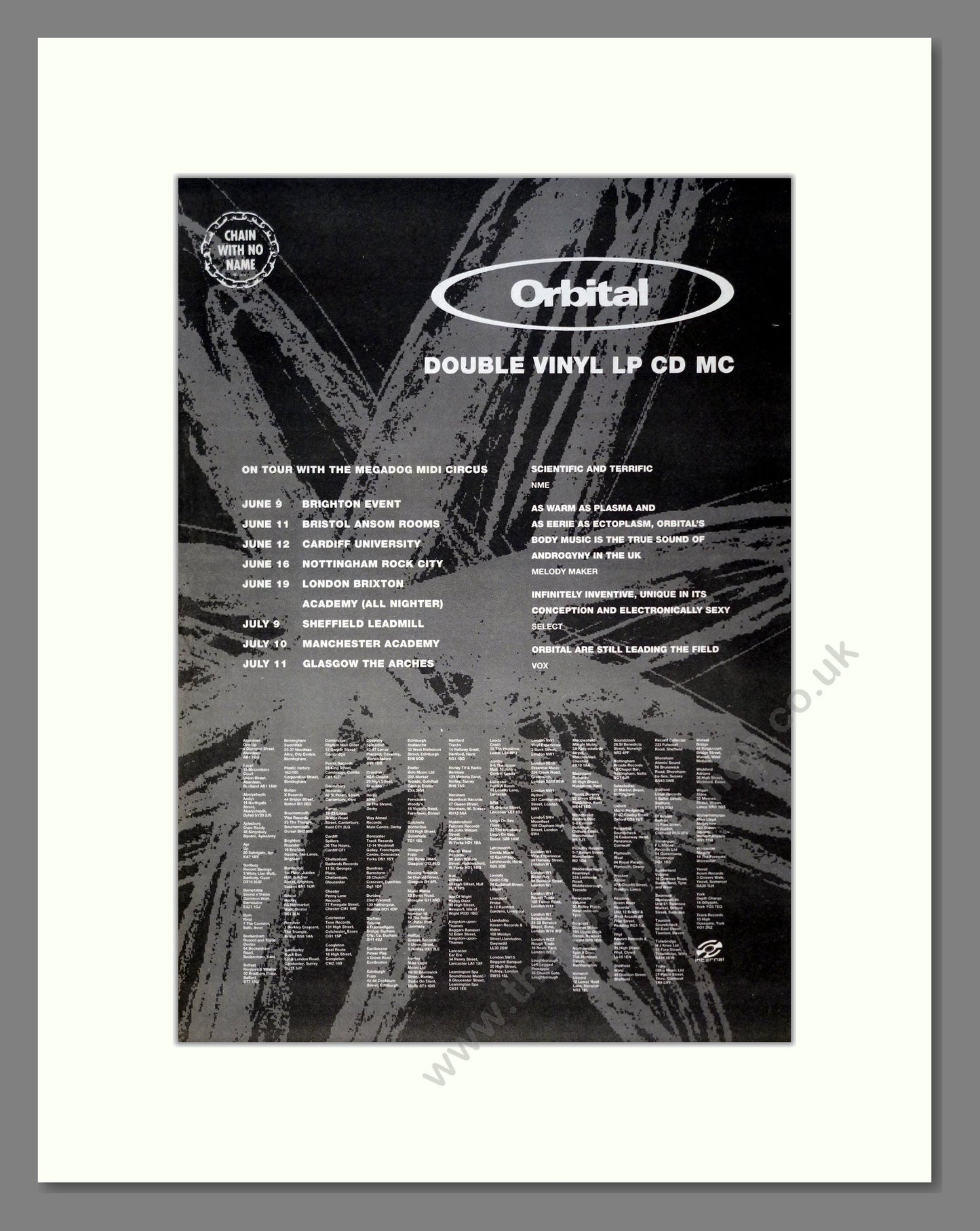 Orbital - UK Tour. Vintage Advert 1993 (ref AD19273)