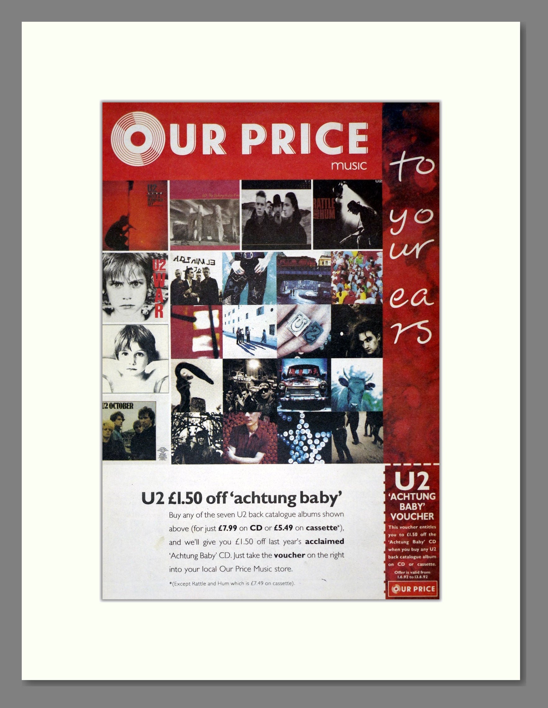 U2 - Achtung Baby. Vintage Advert 1992 (ref AD19282)