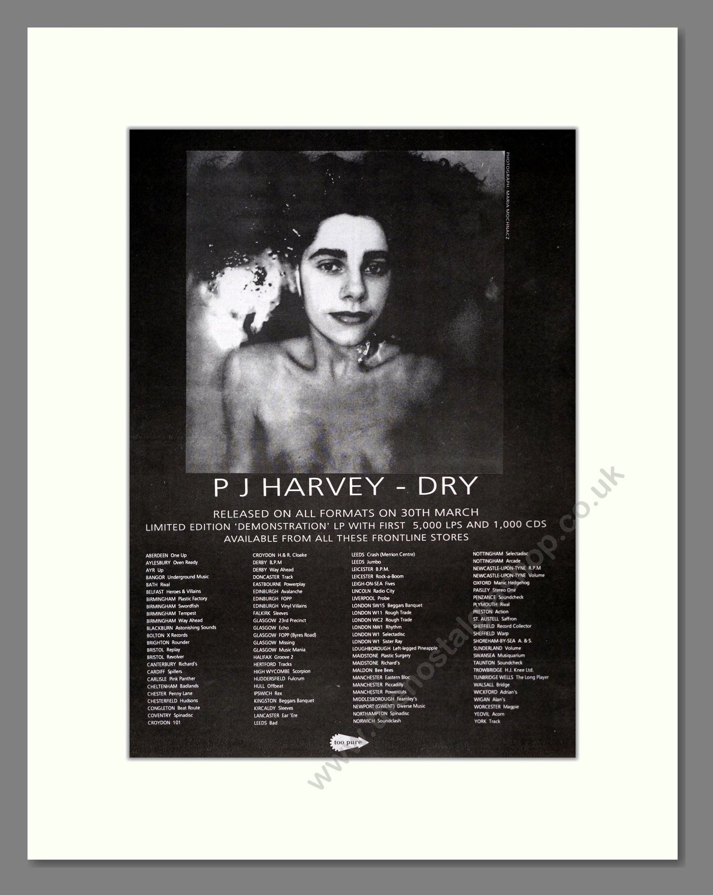 PJ Harvey - Dry. Vintage Advert 1992 (ref AD19344)
