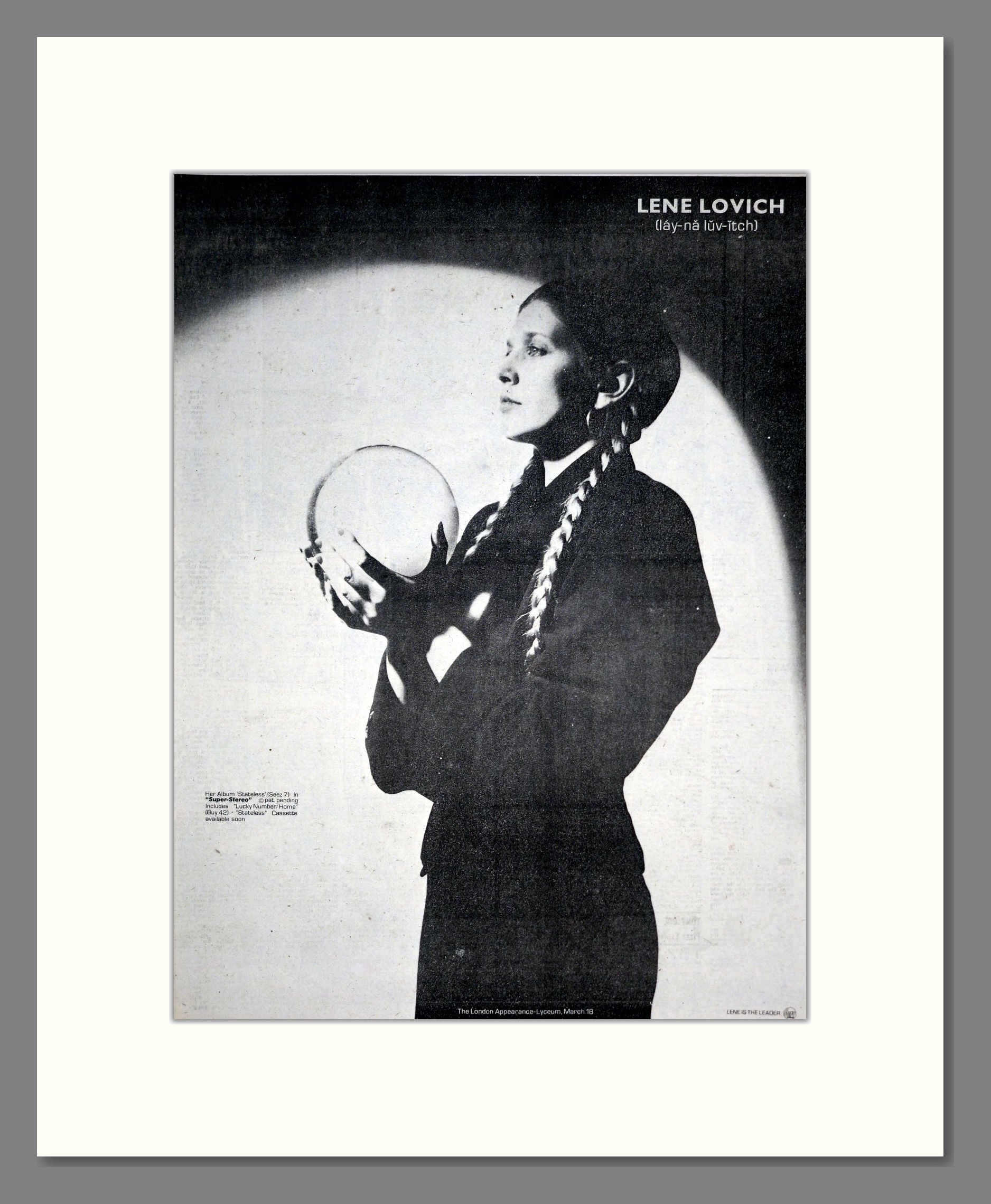 Lene Lovich - Stateless. Vintage Advert 1979 (ref AD19420)