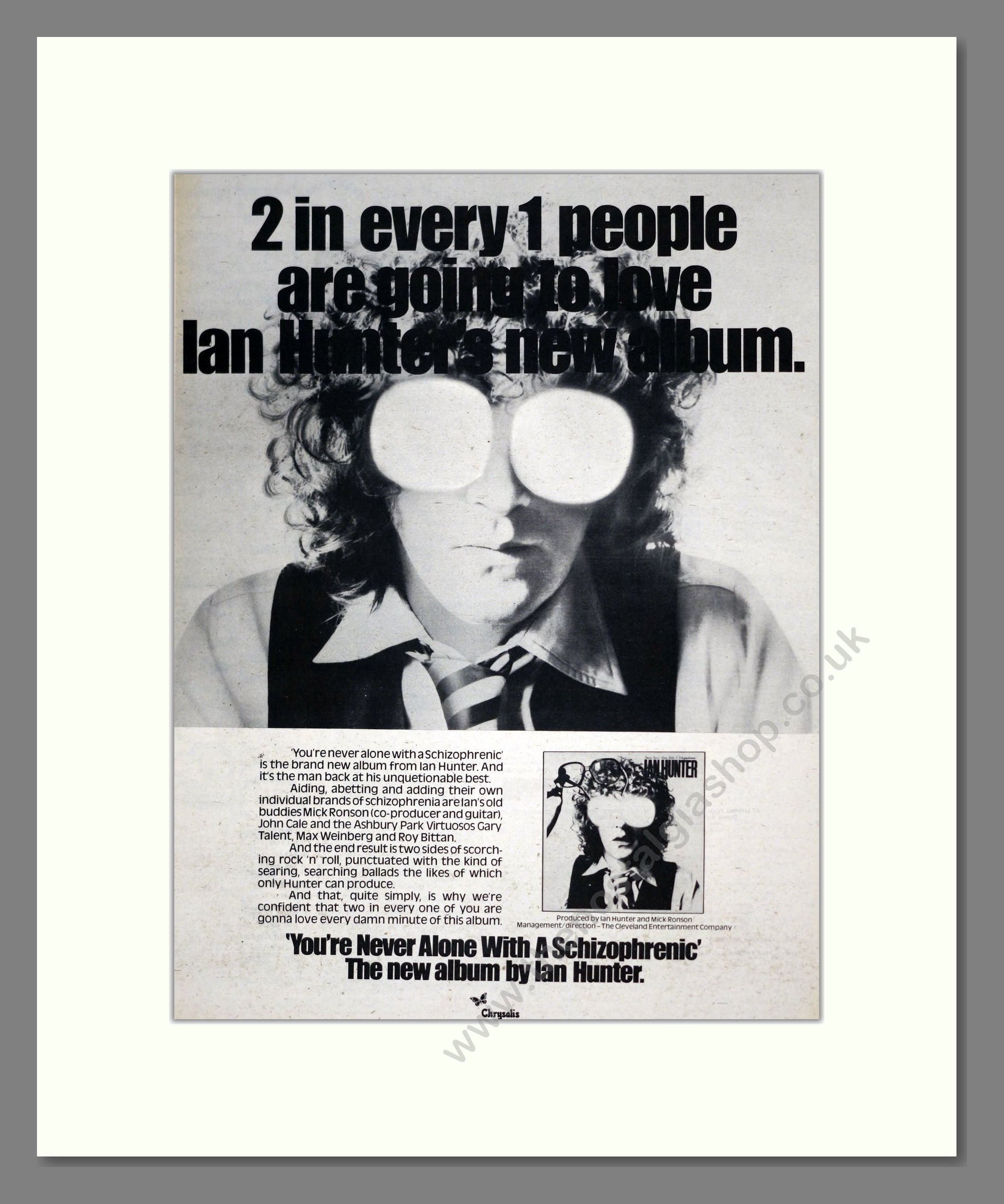Ian Hunter - You're Never Alone With A Schizophrenic. Vintage Advert 1979 (ref AD19438)