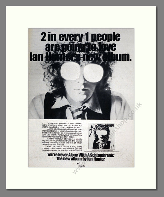 Ian Hunter - You're Never Alone With A Schizophrenic. Vintage Advert 1979 (ref AD19438)