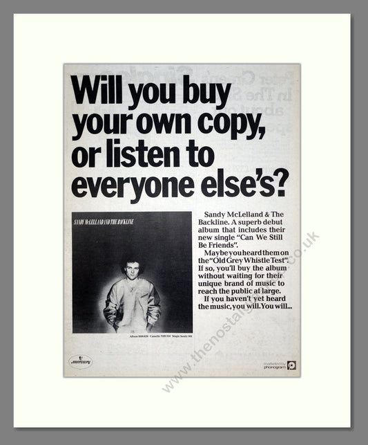 Sandy McLelland And The Backline - Debut Album. Vintage Advert 1979 (ref AD19443)