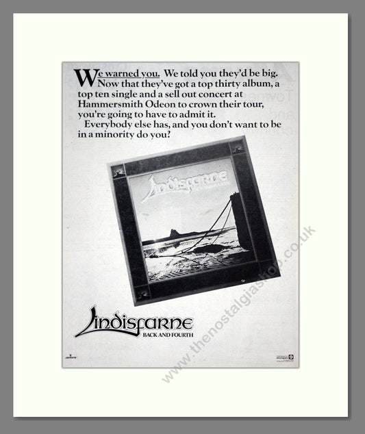 Lindisfarne - Back And Fourth. Vintage Advert 1978 (ref AD19504)