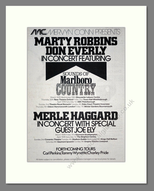 Marty Robbins / Don Everly - Sounds Of Malboro Country. Vintage Advert 1978 (ref AD19525)
