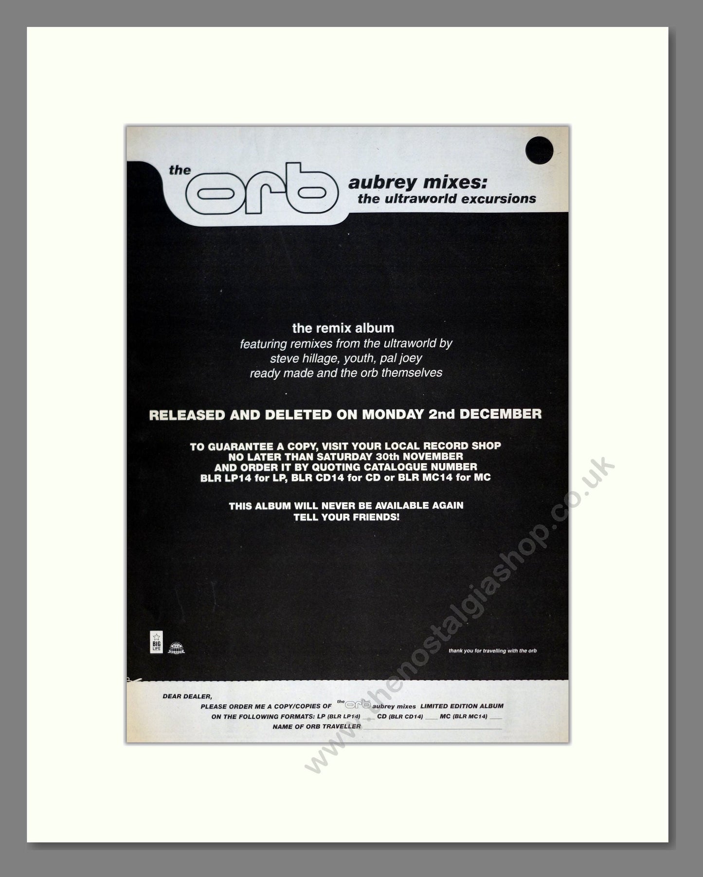 Orb (The) - Aubrey Mixes. Vintage Advert 1991 (ref AD19551)