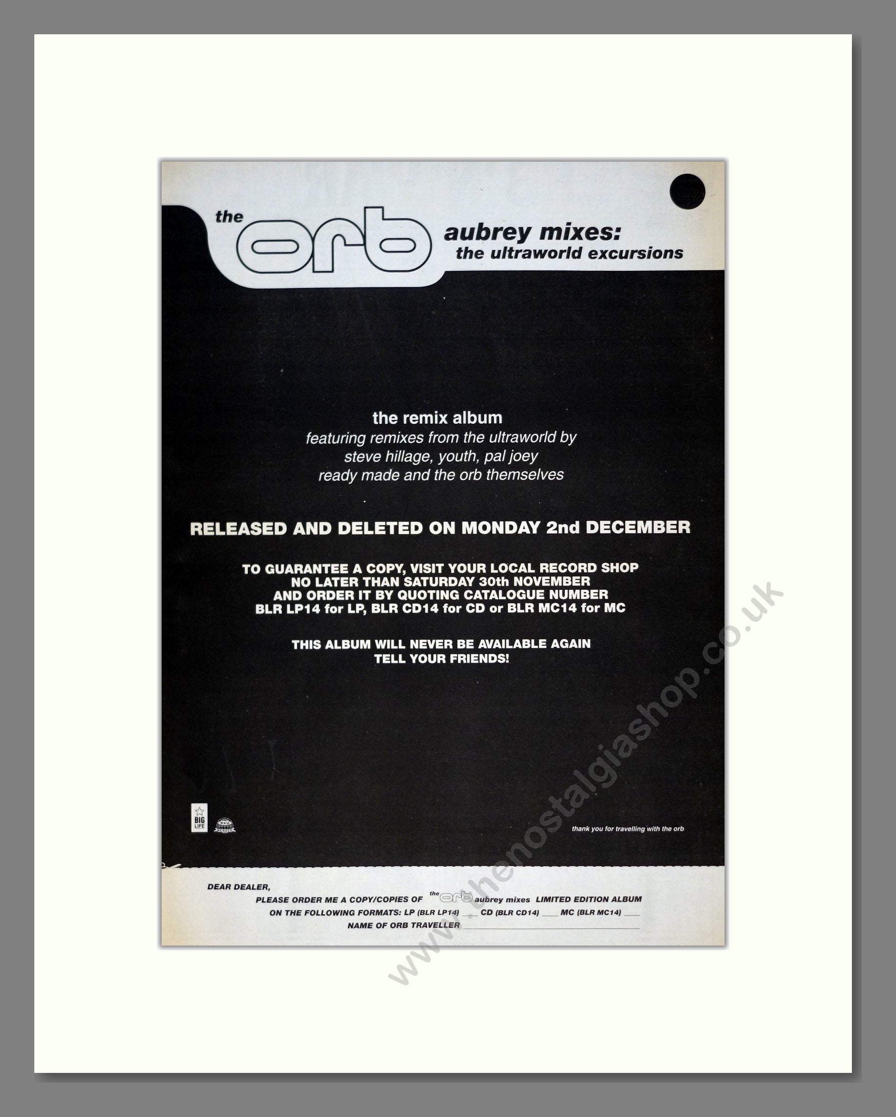 Orb (The) - Aubrey Mixes. Vintage Advert 1991 (ref AD19551)