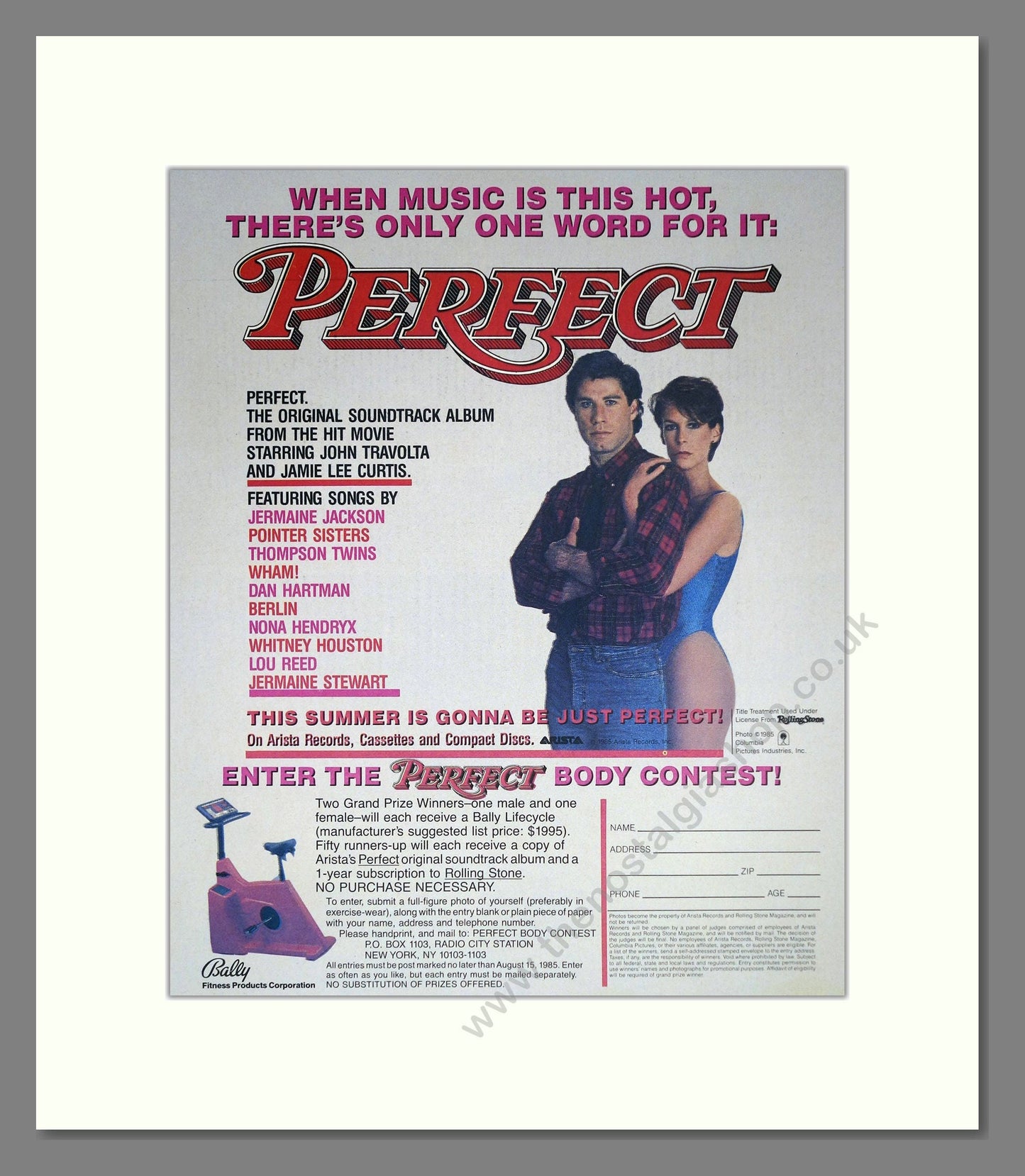 Perfect - John Travolta. Vintage Advert 1985 (ref AD302257)