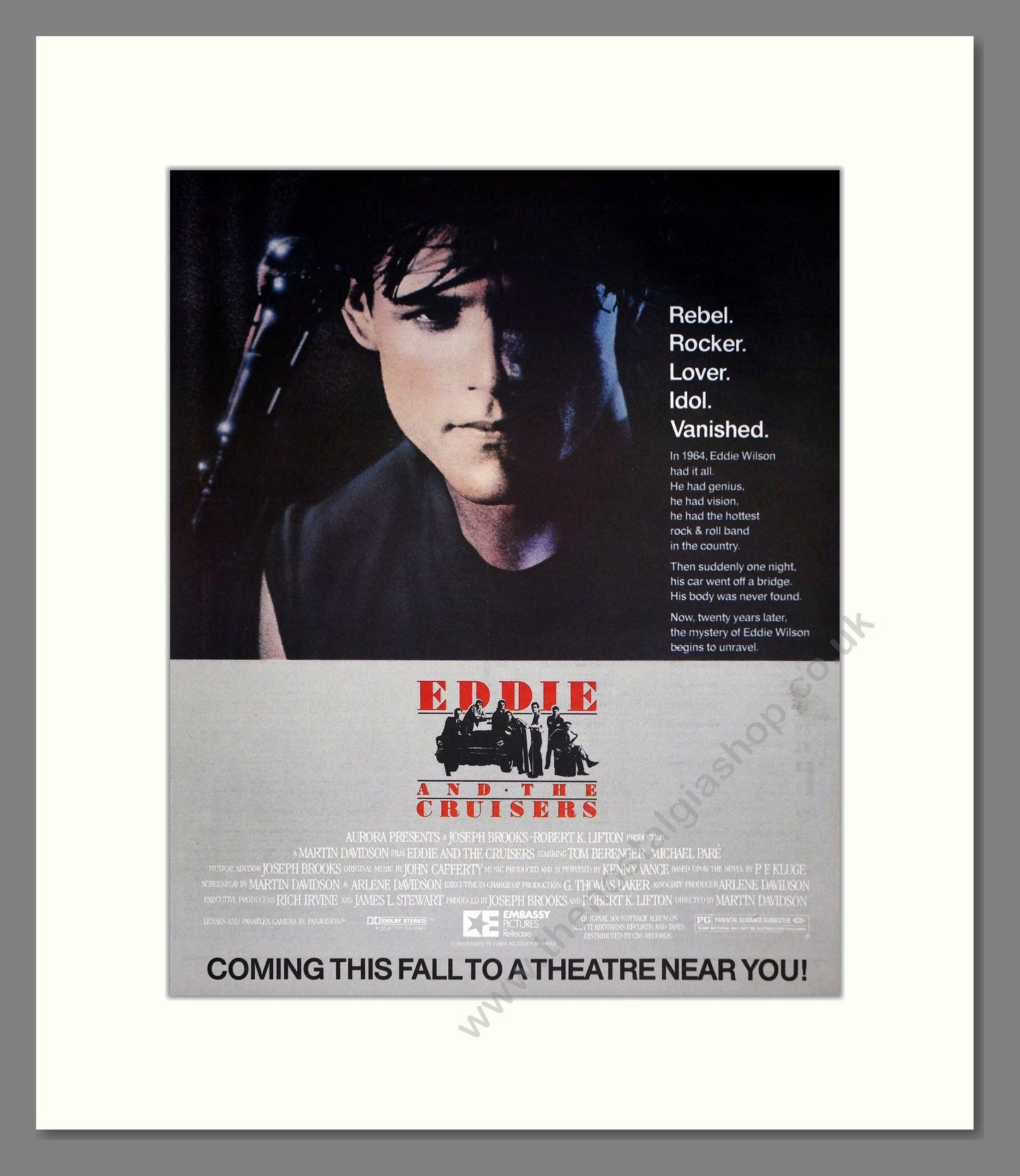 Eddie And The Cruisers - Tom Berenger. Vintage Advert 1983 (ref AD302277)