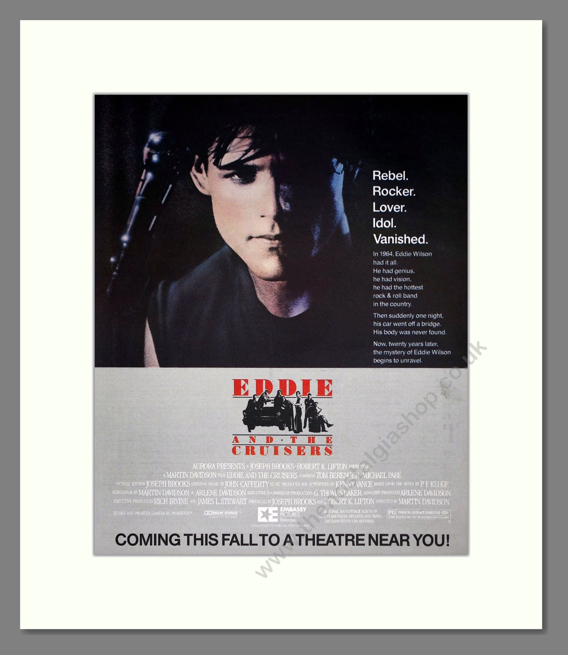 Eddie And The Cruisers - Tom Berenger. Vintage Advert 1983 (ref AD302277)