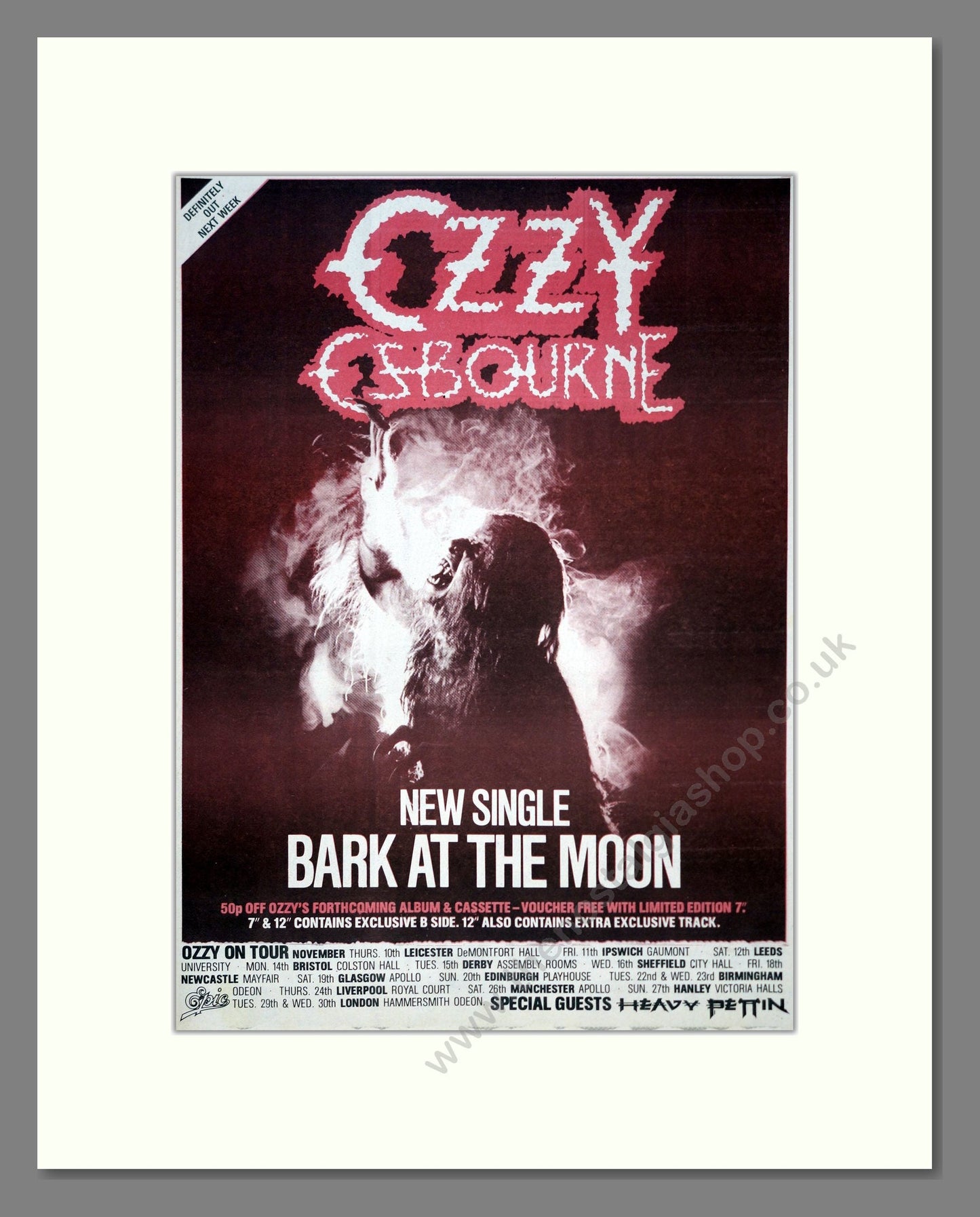 Ozzy Osbourne - Bark At The Moon. Vintage Advert 1983 (ref AD19562)