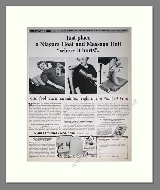 Niagara - Heat And Massage Unit. Vintage Advert 1962 (ref AD302392)