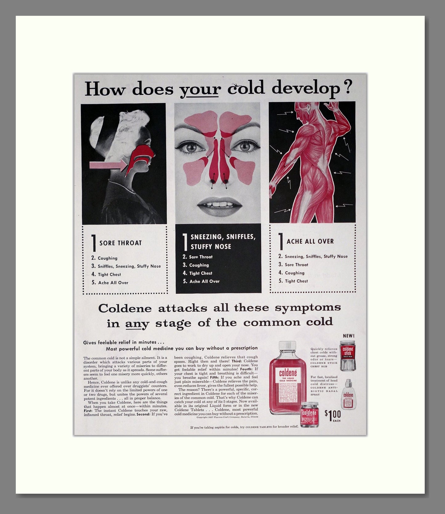Coldene - Cold Remedy. Vintage Advert 1957 (ref AD302427)