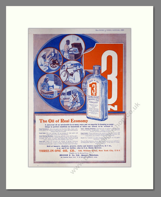 Three-in-one Oil - Cleaning and Lubricating Oil. Vintage Advert 1926 (ref AD302435)