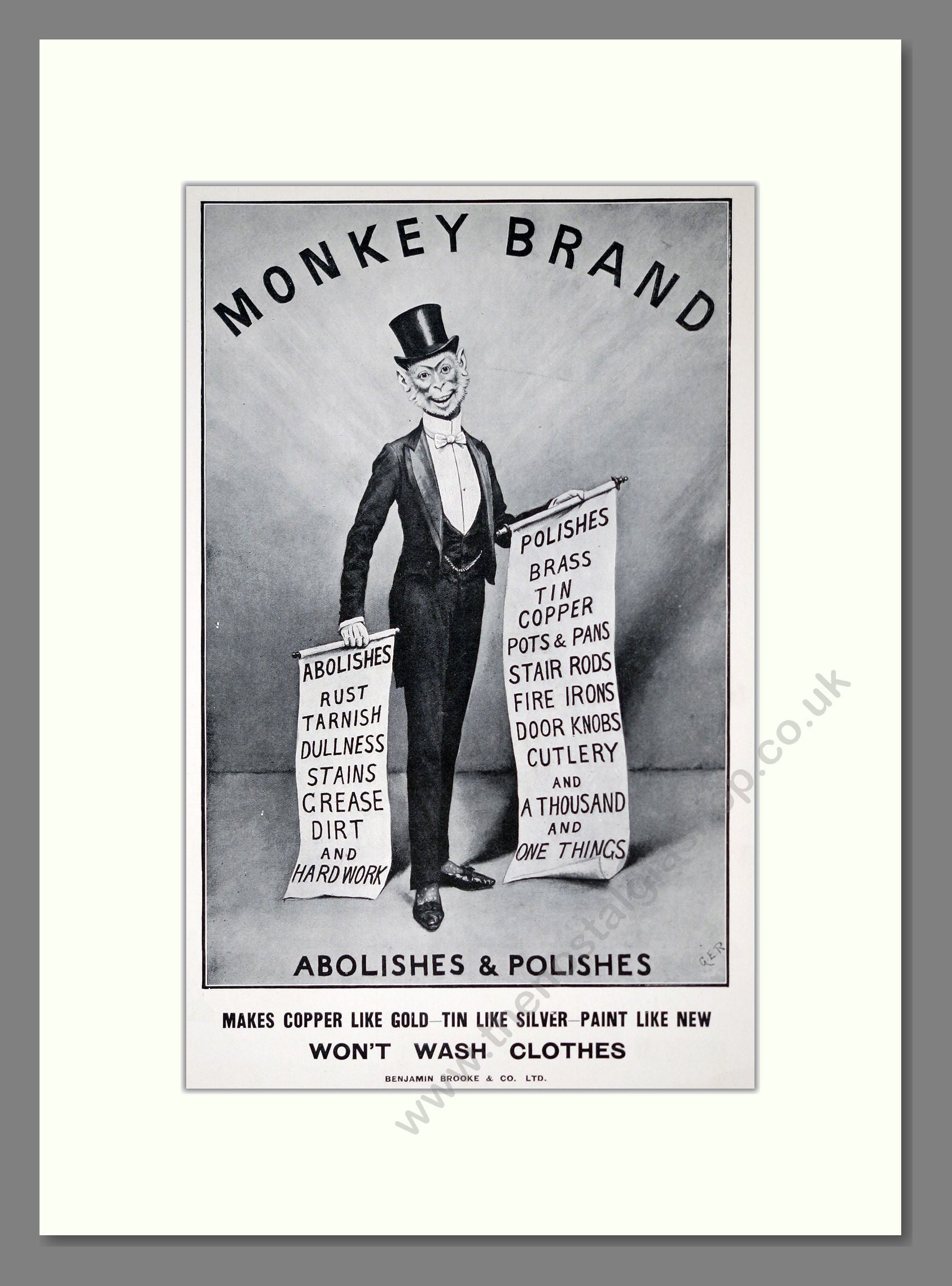 Monkey Brand - Abolish and Polish. Vintage Advert 1910 (ref AD302447)