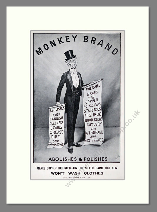 Monkey Brand - Abolish and Polish. Vintage Advert 1910 (ref AD302447)