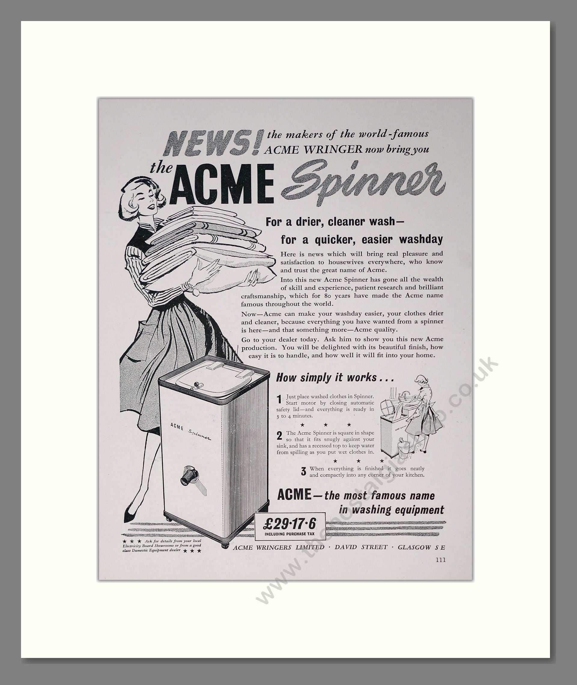 Acme - Washing Machine. Vintage Advert 1958 (ref AD302631) – The ...