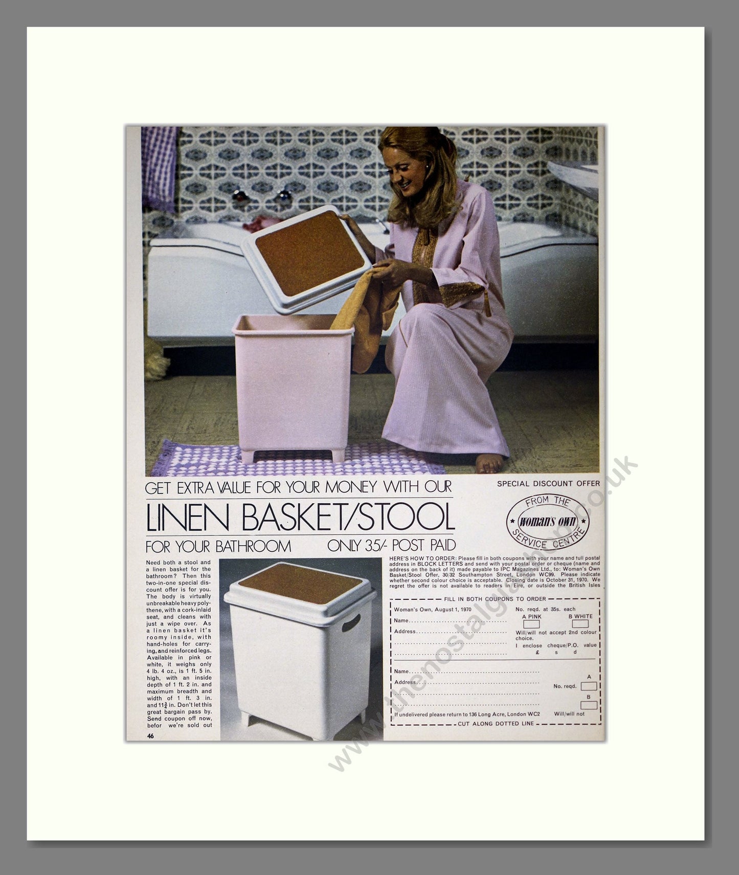 Woman's Own - Linen Basket. Vintage Advert 1970 (ref AD302876)