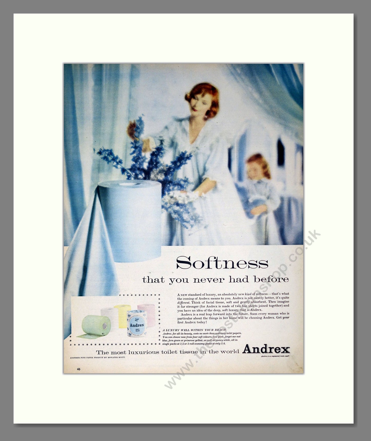 Andrex - Soft Blue Toilet Tissue. Vintage Advert 1959 (ref AD302889)