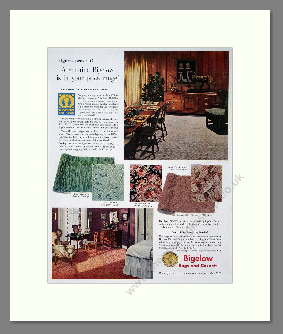 Bigolow Rug Bigelow - Rugs And Carpets. Vintage Advert 1950 (ref AD302917) – The ...