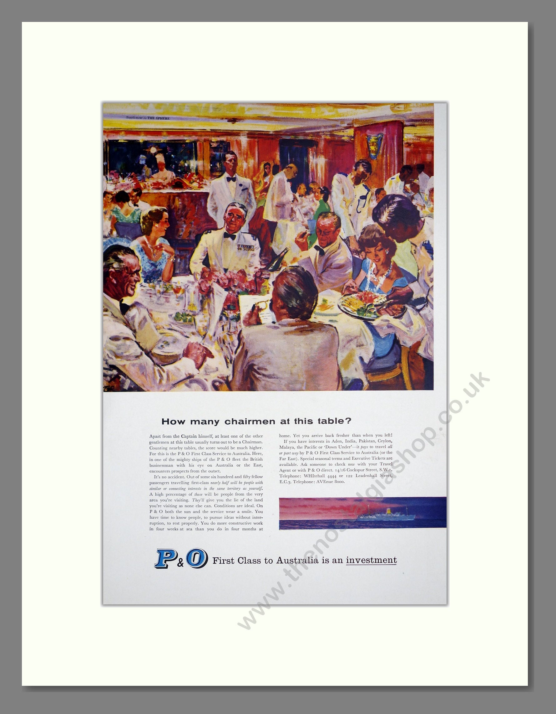 P and O - First Class To Australia. Vintage Advert 1959 (ref AD302985)
