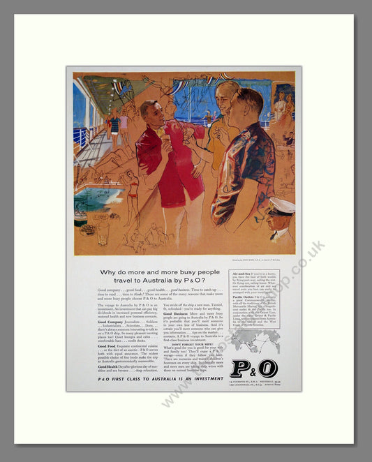 P and O - First Class To Australia. Vintage Advert 1959 (ref AD302987)