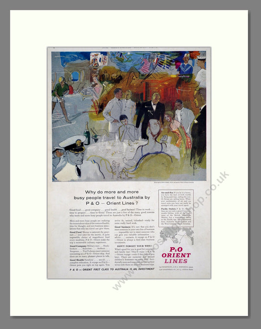 P and O - Orient Lines. Vintage Advert 1960 (ref AD302989)