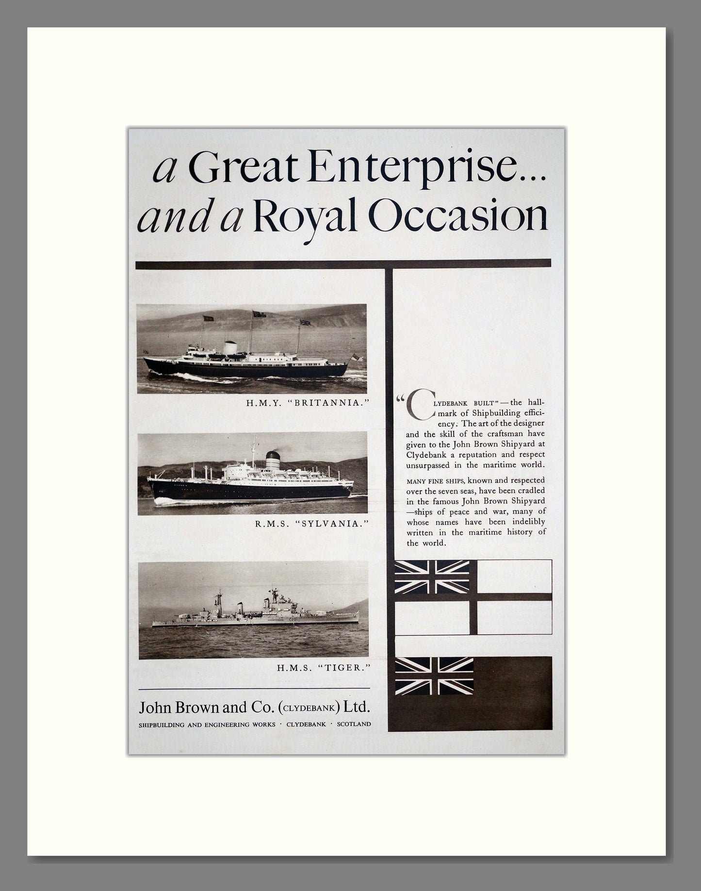 John Brown - Clydebank Shipbuilders. Vintage Advert 1959 (ref AD303025)