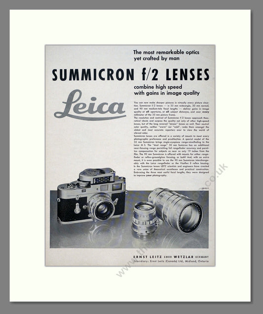 Leica - f/2 Lenses. Vintage Advert 1964 (ref AD303061)