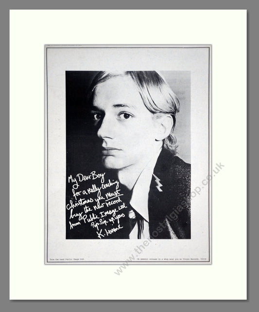 Public Image Limited - Debut Album. Vintage Advert 1978 (ref AD19737)