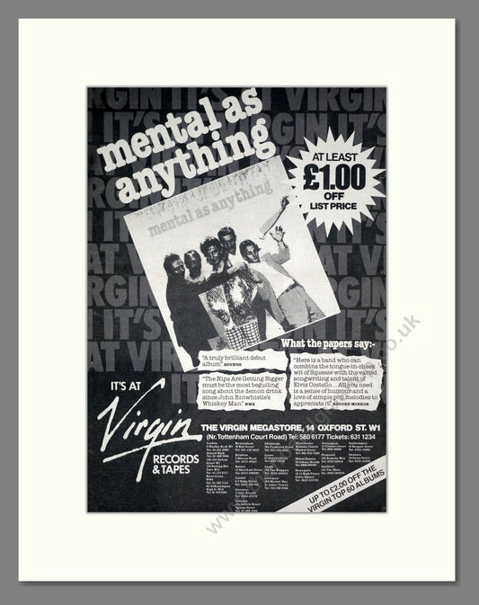 Mental As Anything - Debut Album. Vintage Advert 1980 (ref AD19768)
