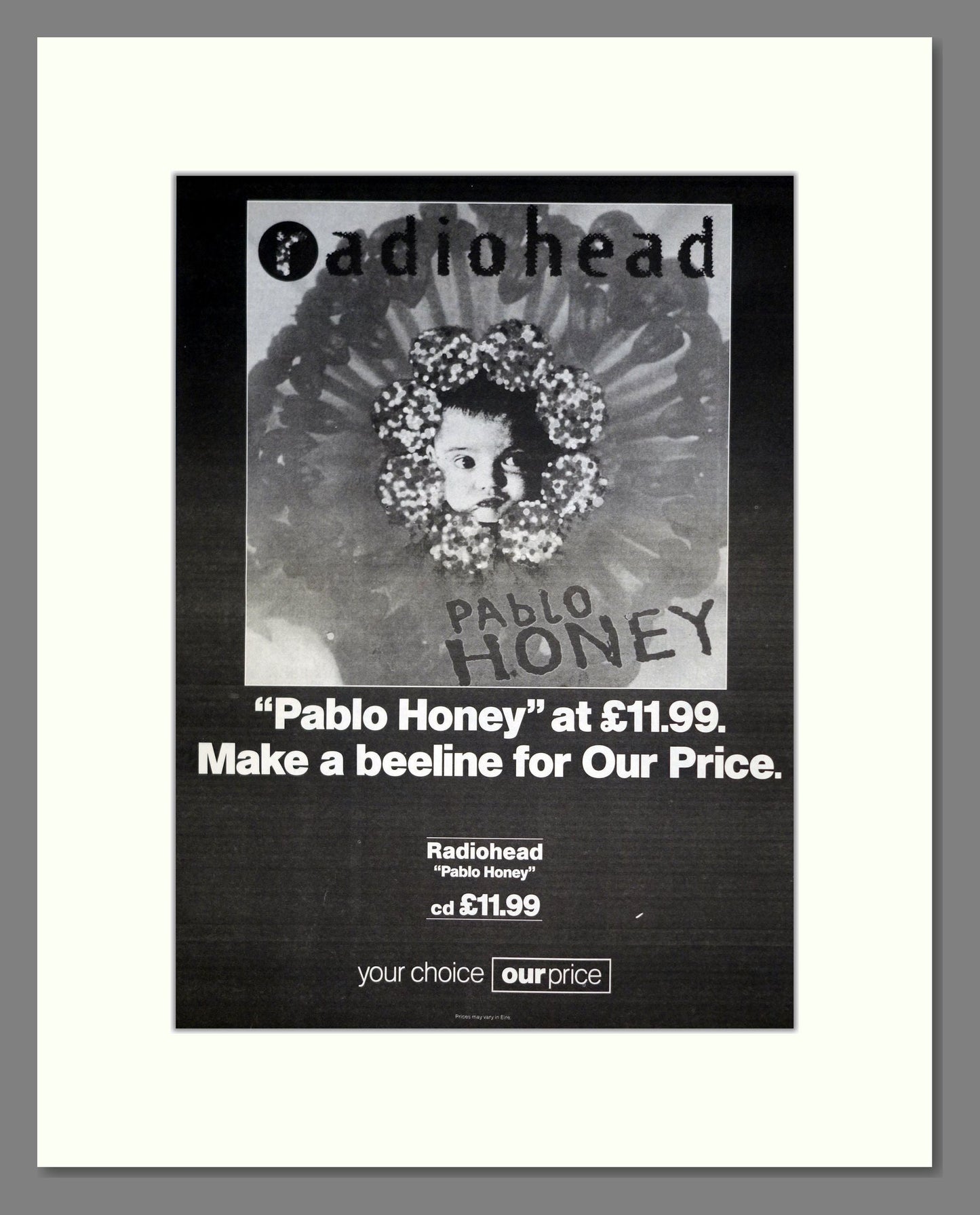 Radiohead - Pablo Honey. Vintage Advert 1993 (ref AD19849)